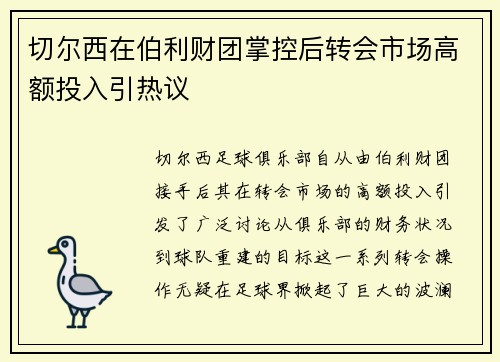 切尔西在伯利财团掌控后转会市场高额投入引热议